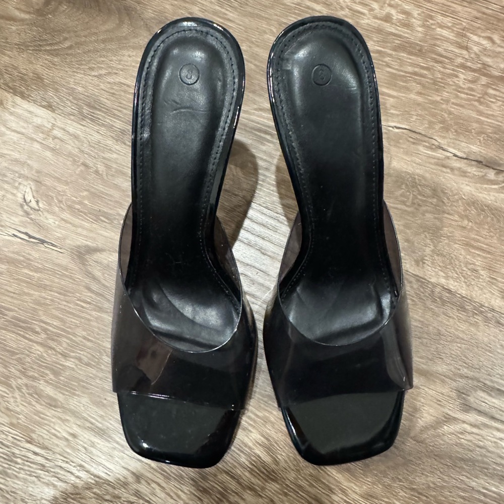 Fashion Nova- black pvc square toe heels women’s size 8